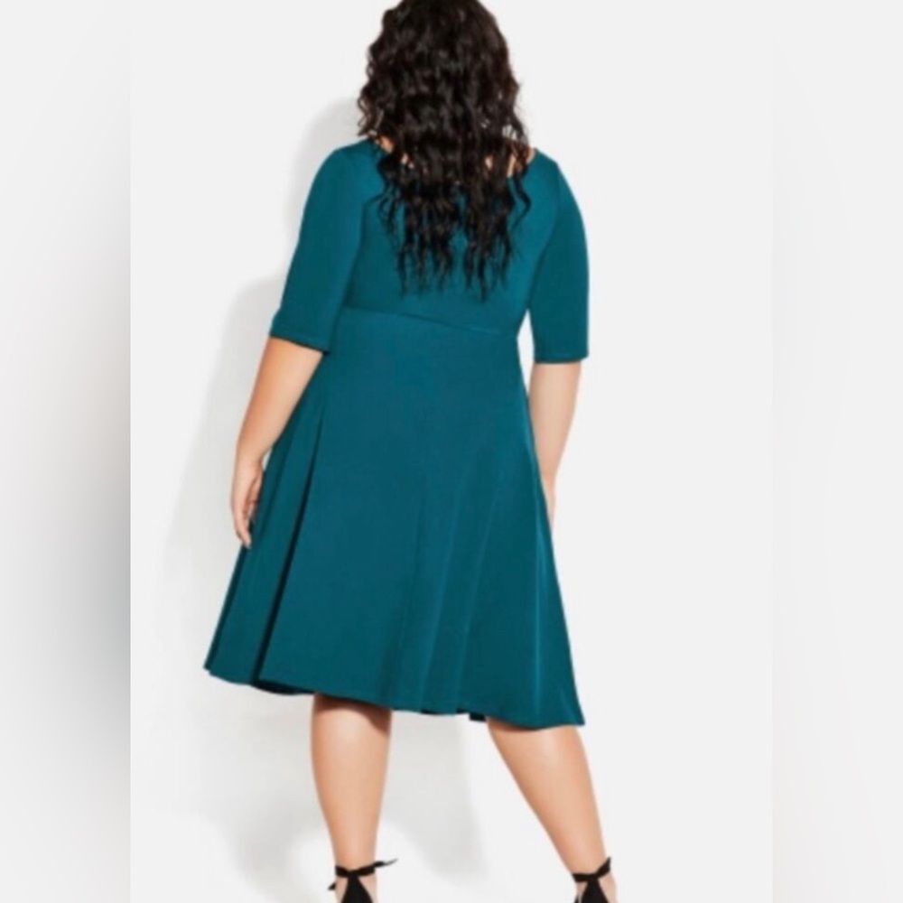CUTE GIRL ELBOW SLEEVE DRESS - TEAL - Fit & Flare